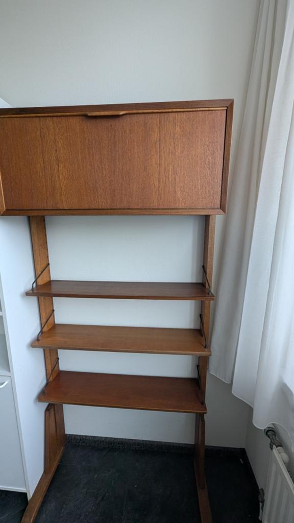 Eikenhouten rek, houten stellingkast en wit kastje, Huis en Inrichting, Ophalen of Verzenden, Gebruikt