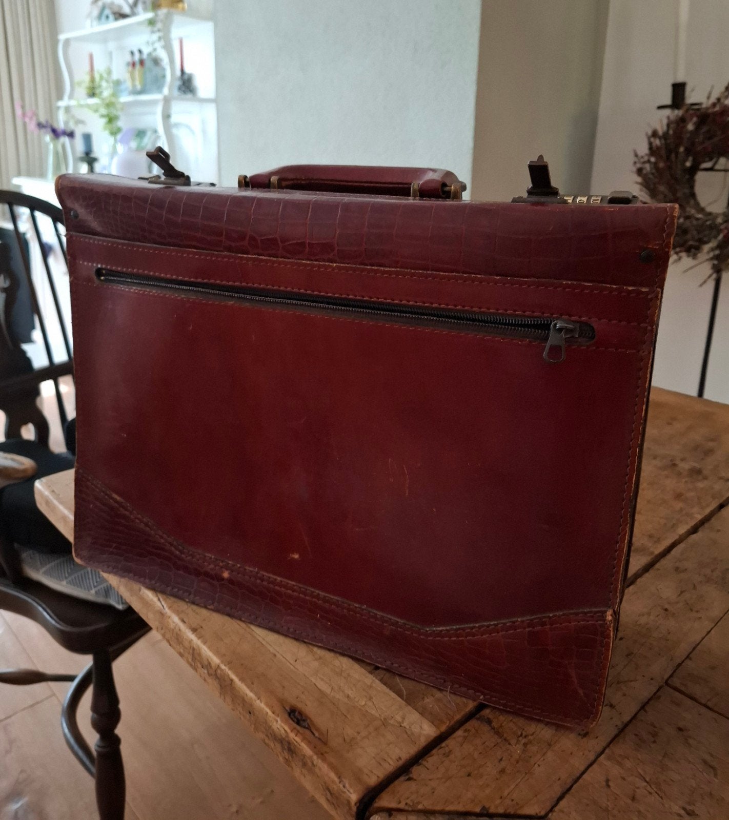 Vintage Leren Aktetas met Krokodillenprint, Antiek en Kunst, Ophalen