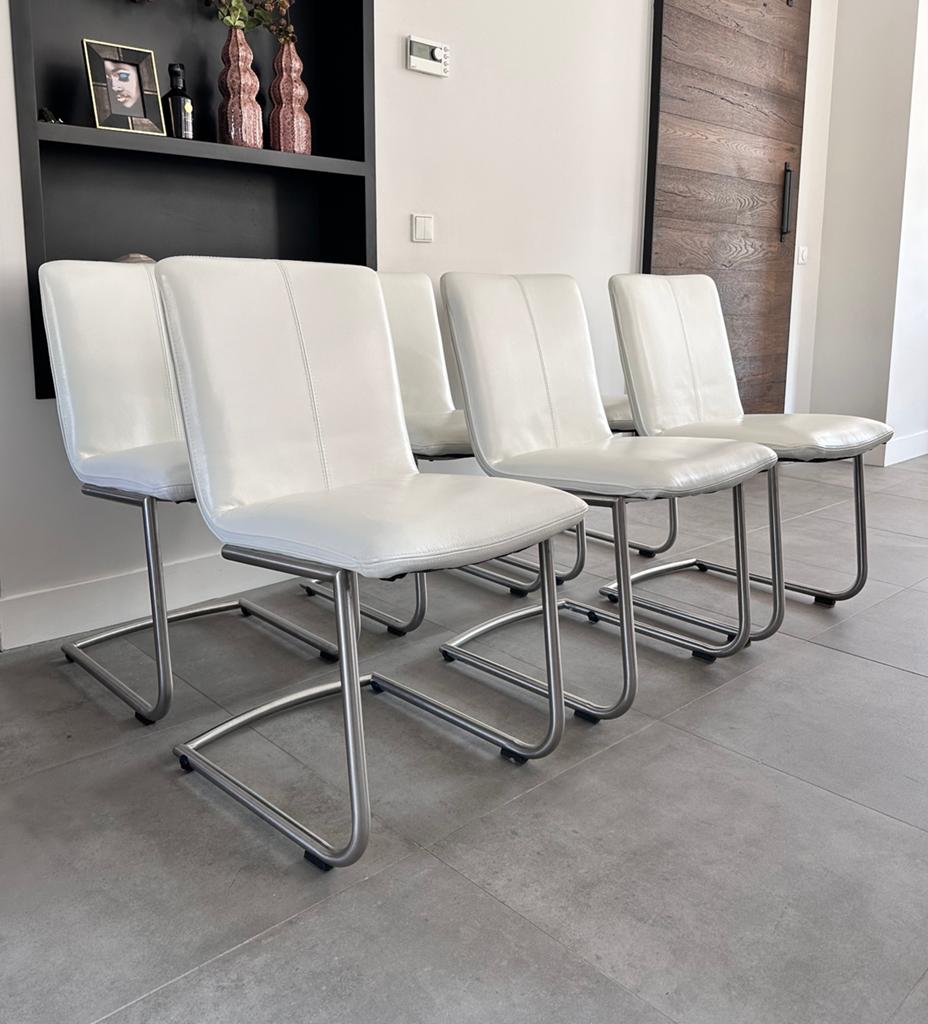 4/6 wit lederen Henders en Hazel design eetkamerstoelen, Ophalen, -, Wit, -