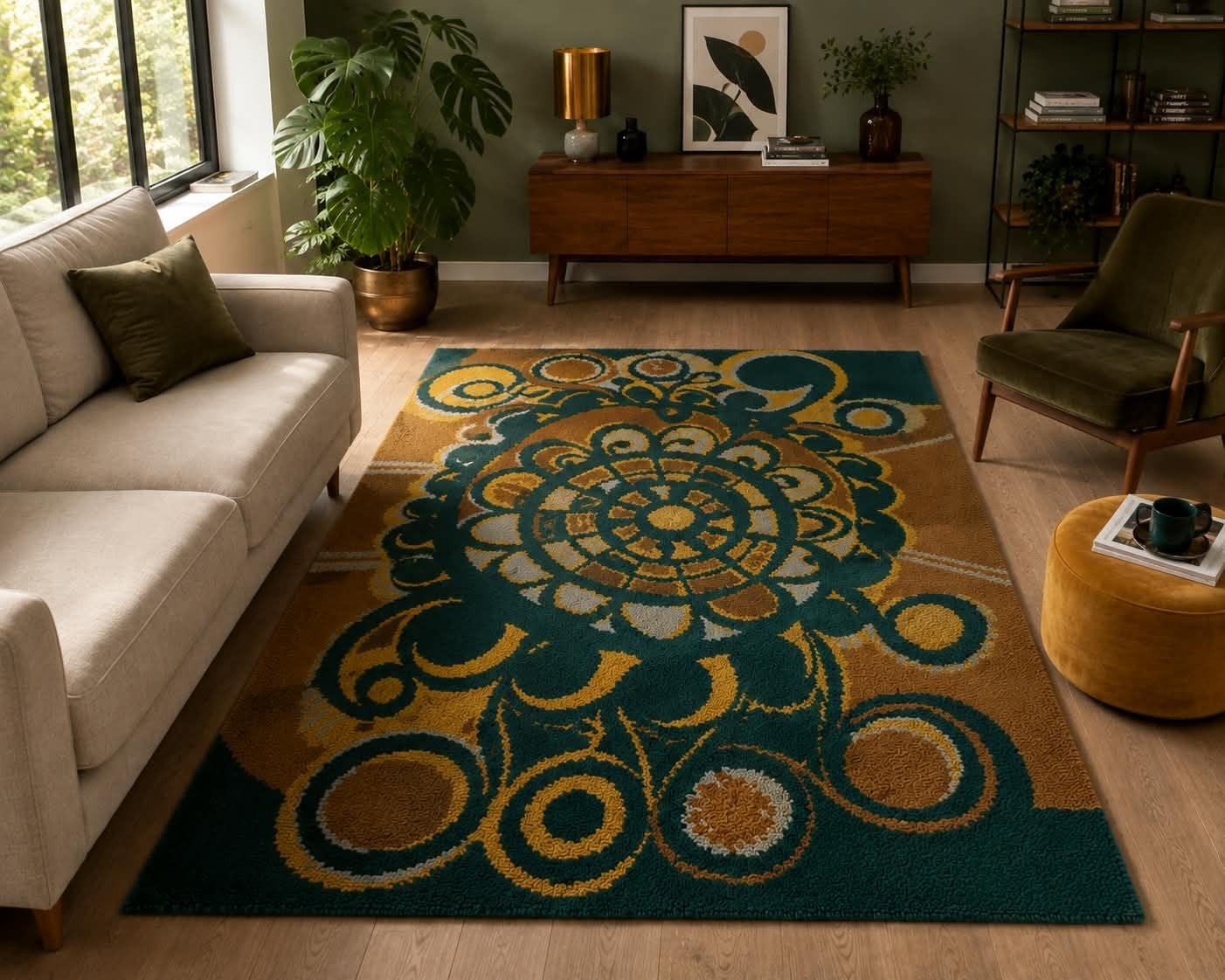 Lucky Vintage seventies Space age wollen Rya kleed, Huis en Inrichting, Stoffering | Tapijten en Kleden, Ophalen, Gebruikt, 100 tot 150 cm