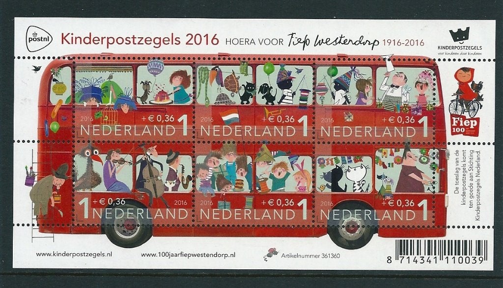 Velletje kinderzegels 2016 , no 3473, Postfris, Ophalen of Verzenden, Postfris