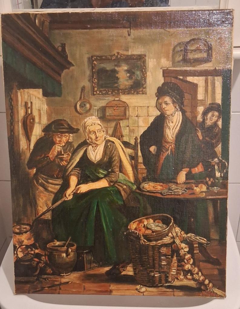Oud Hollands Tafereel: Keukeninterieur met Figuren, Ophalen