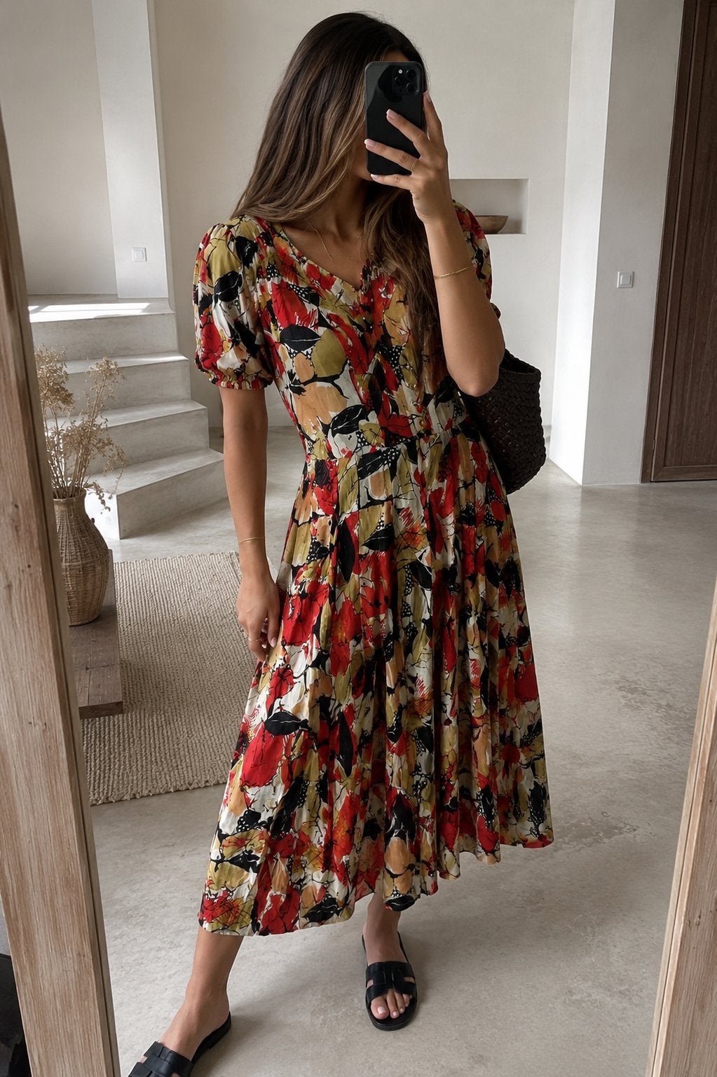 Vintage Heller Dirndl jurk | Bloemenprint | Midi | Maat 42, Meerkleurig, Maat 42/44 (L), Ophalen of Verzenden, Gedragen