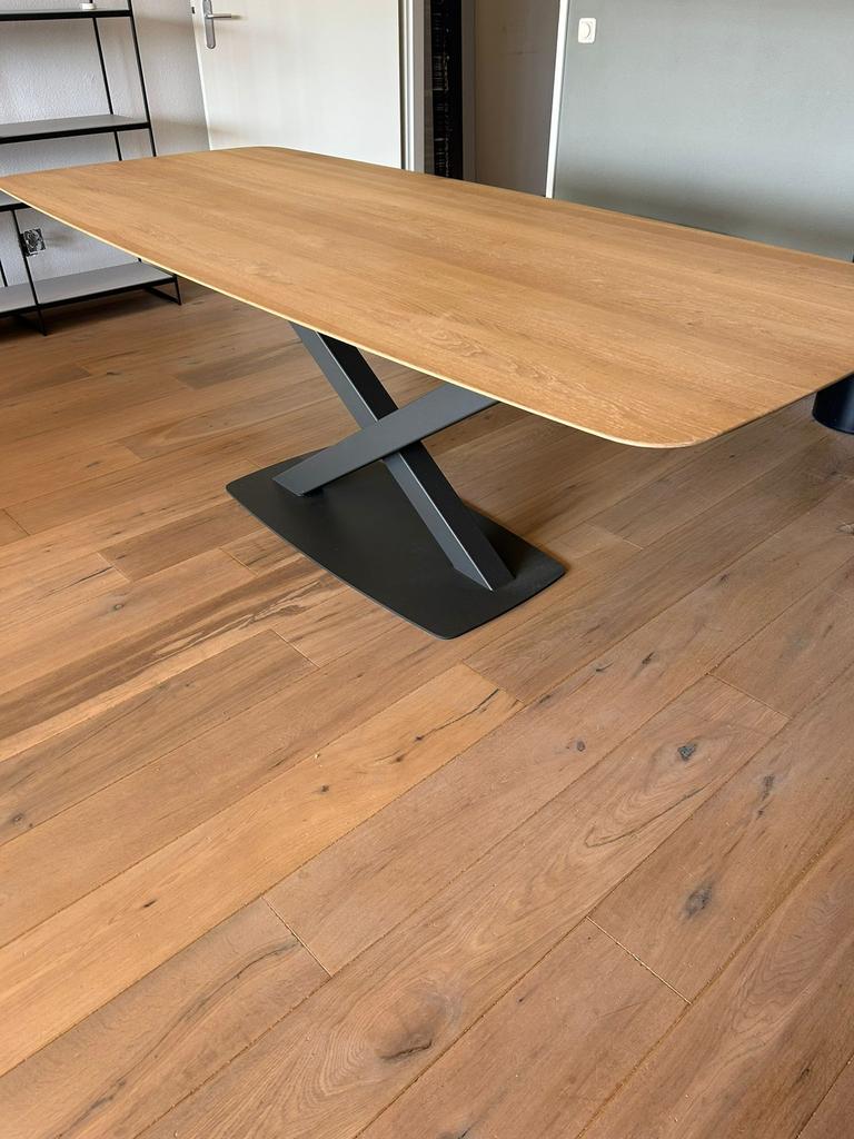 Massief eikenhouten eettafel 220cm merk Bert Plantagie, Ophalen, 100 tot 150 cm, Eikenhout, 200 cm of meer