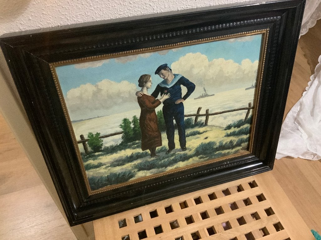 Oud schilderijtje met mooie lijst, Ophalen