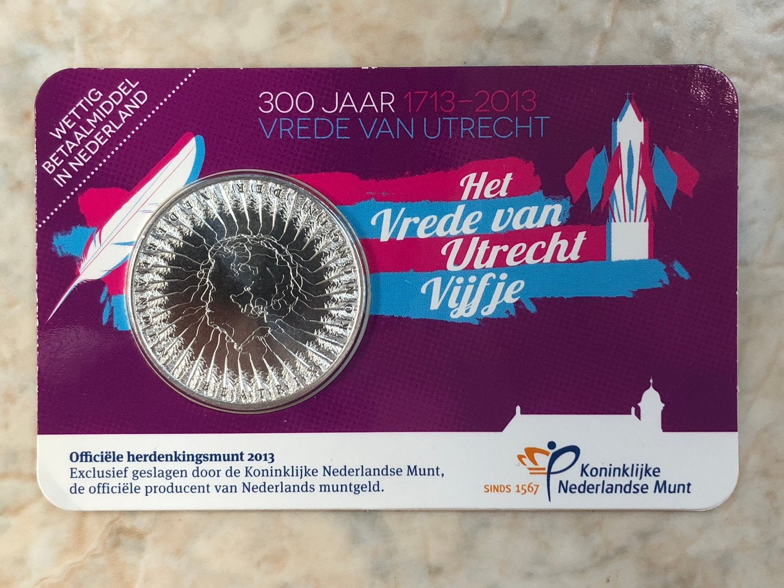 Vrede van Utrecht Vijfje, Postzegels en Munten, Munten | Nederland, Verzenden, Koningin Beatrix, Euro's, Losse munt