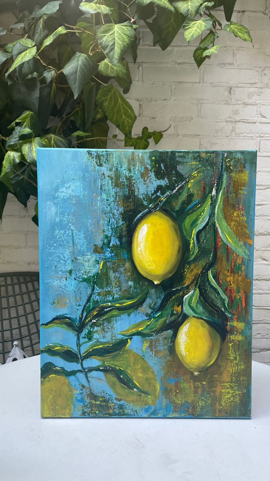 Levendig citroen schilderij op canvas - Acrylverf, Ophalen, Acrylverf, Stilleven, Handgeschilderd