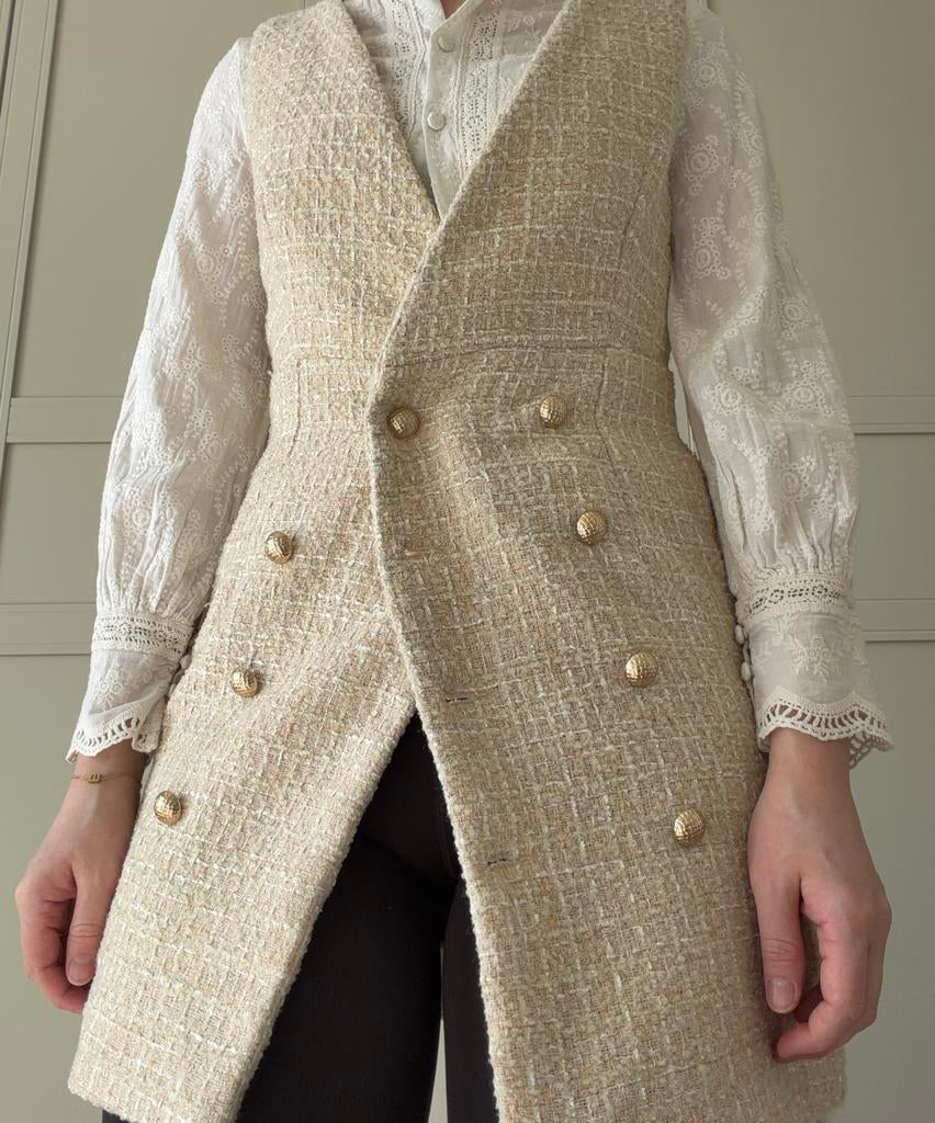 Mouwloos blazer/gilet, Beige, Ophalen of Verzenden, Zo goed als nieuw, Maat 36 (S)