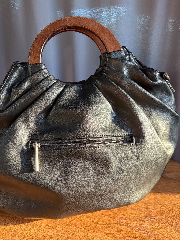 Guiliano Leren handtas Loop  kleur: zwart met bruin handvat, Ophalen of Verzenden, Zo goed als nieuw, Zwart, Handtas