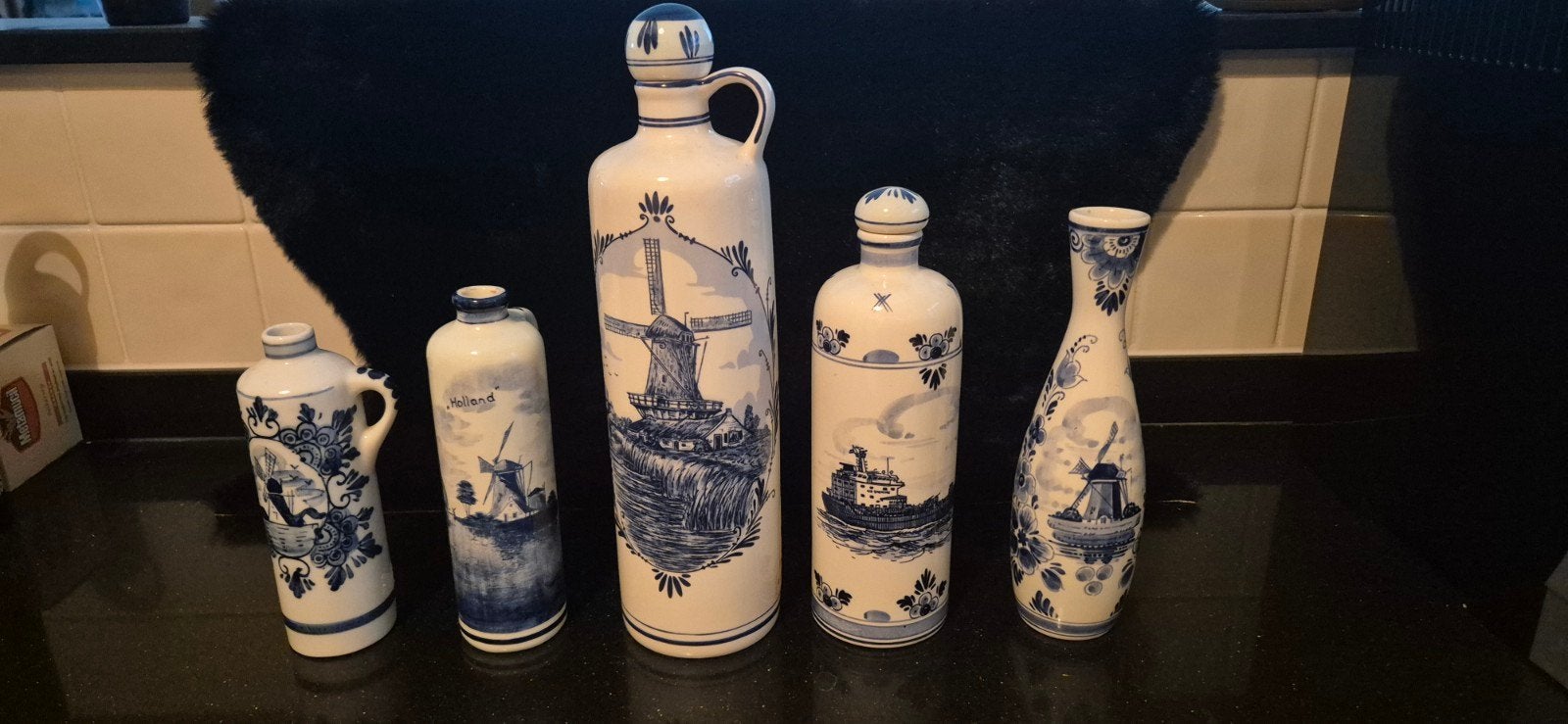 Set van 5 Delfts Blauwe flessen/vazen - Handbeschilderd, Antiek en Kunst, Ophalen of Verzenden