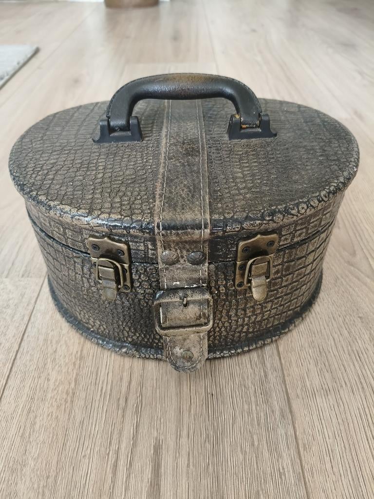 Vintage Leren Hoedenkoffer met Velours Binnenkant, Sieraden, Tassen en Uiterlijk, Koffers, Ophalen of Verzenden