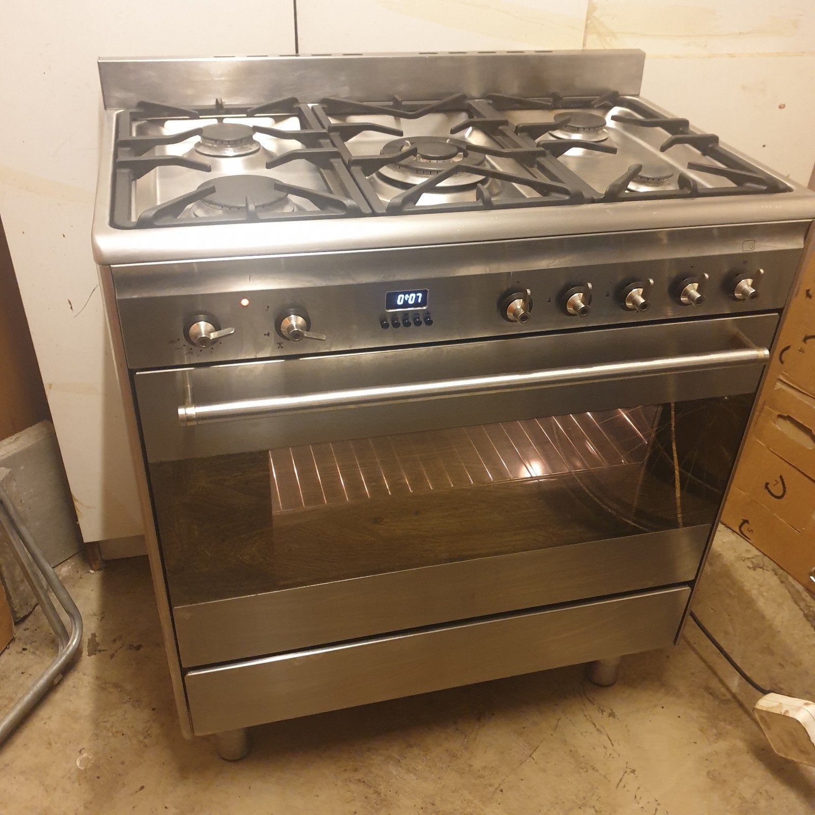RVS SMEG 5PITS GASFORNUIS 80CM BREED MET HETELUCH OVEN, Gebruikt, 60 cm of meer, Ophalen of Verzenden, Gas