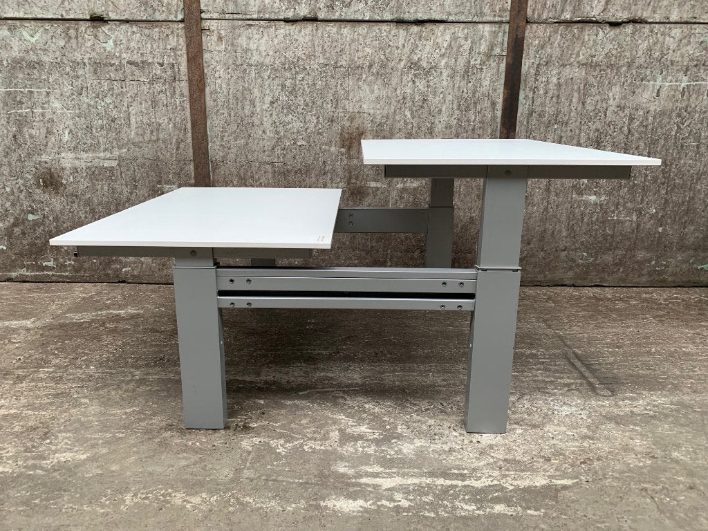 Duo bureau - slinger verstelbaar - Wit / Alu, Ophalen of Verzenden, In hoogte verstelbaar, Gebruikt, Duo-bureau