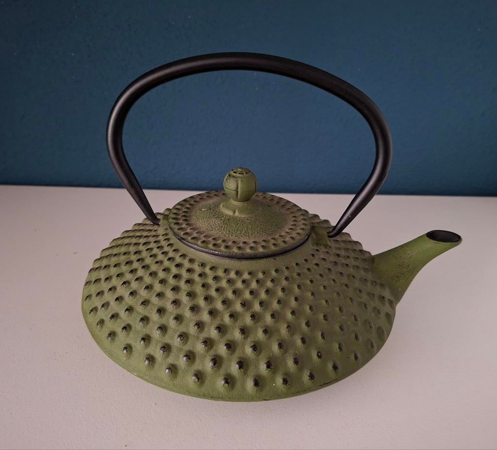 Bredemeijer groene gietijzeren theepot met filter, Ophalen of Verzenden, Overige materialen, Overige stijlen, Overige typen