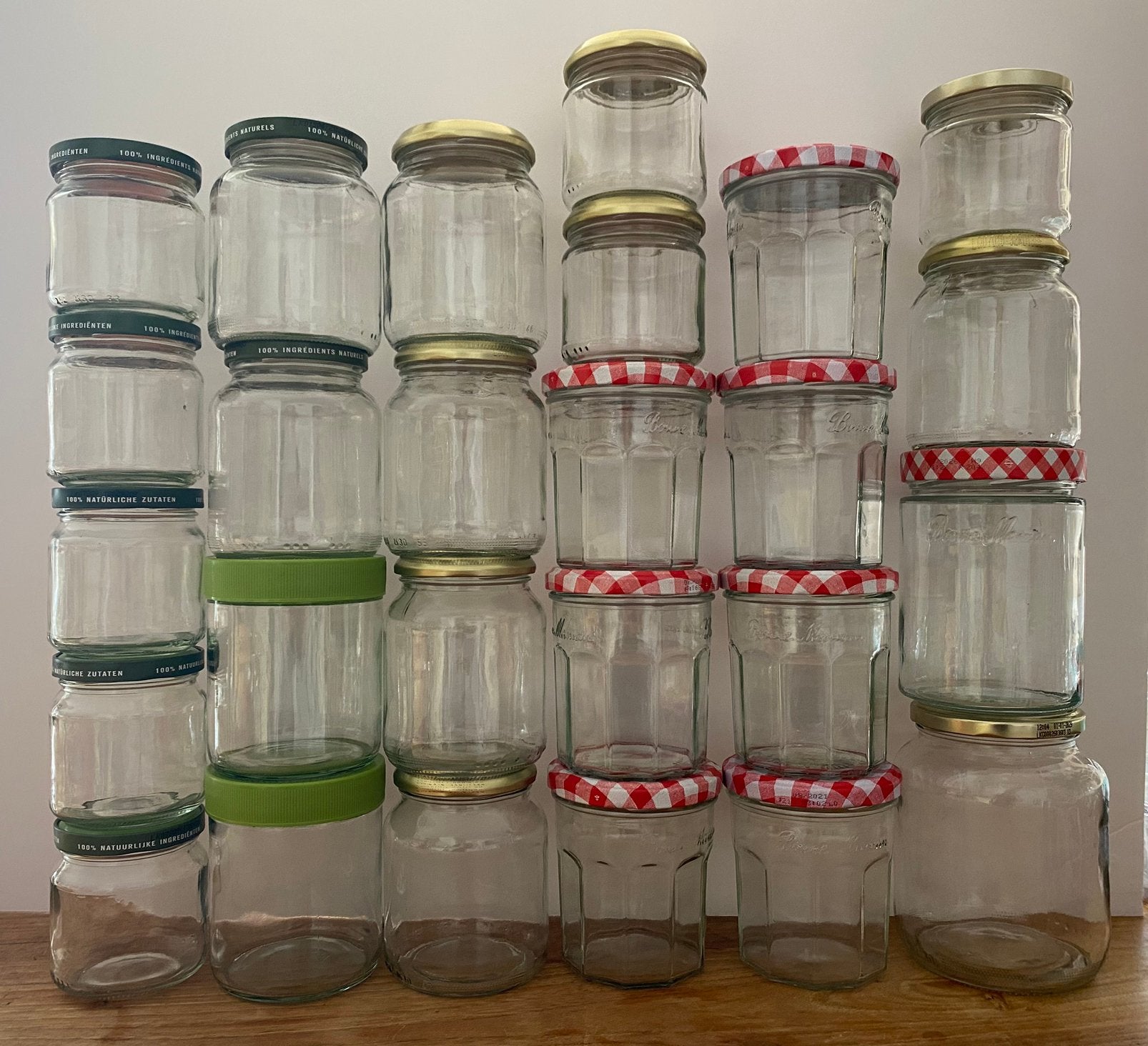 35 glazen potten met deksel  8 bekende Bonne Maman-potjes, Huis en Inrichting, Ophalen, Met deksel, Pot, Bus of Blik, Glas