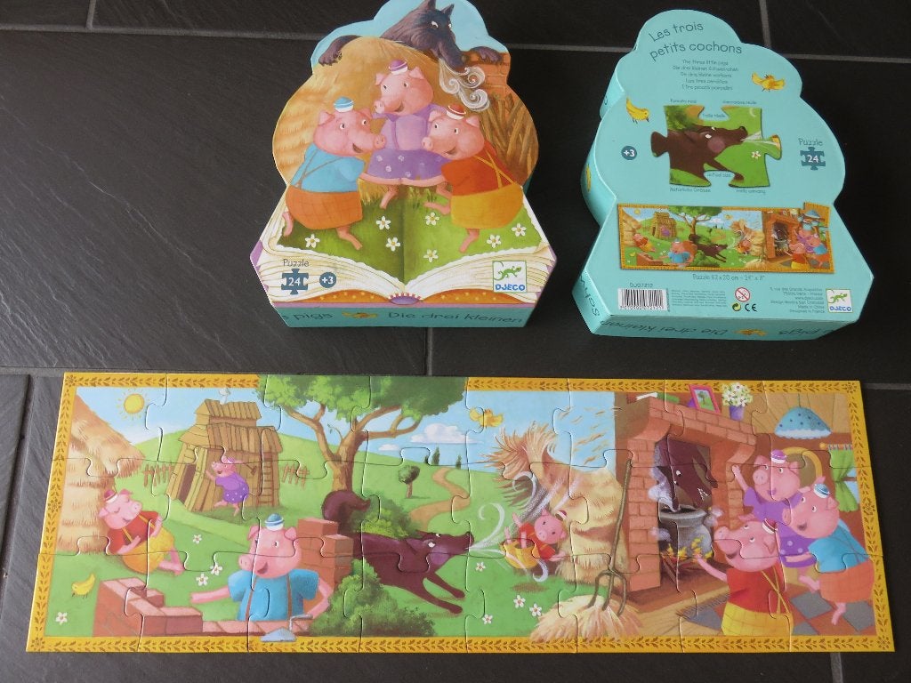 Djeco puzzel 24 stukjes de drie kleine varkens., Kinderen en Baby's, Speelgoed | Kinderpuzzels, Ophalen of Verzenden, 10 tot 50 stukjes