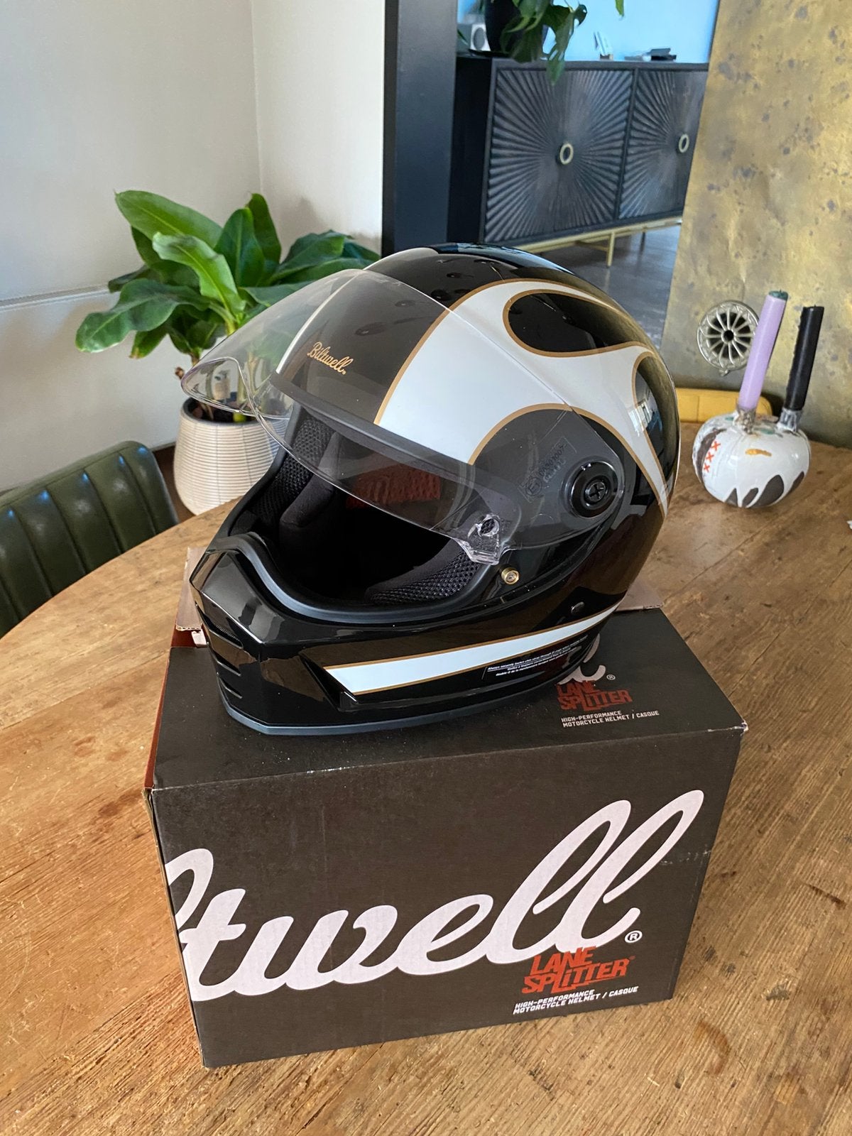 Biltwell Lane Splitter Helm - Gloss Black Flames, Motoren, Kleding | Motorhelmen, M, Heren, Ophalen of Verzenden, Integraalhelm