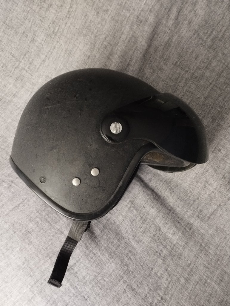 Zwarte Jethelm / Pilotenhelm Maat M met 2 vizieren, M, Heren, Jethelm, Tweedehands