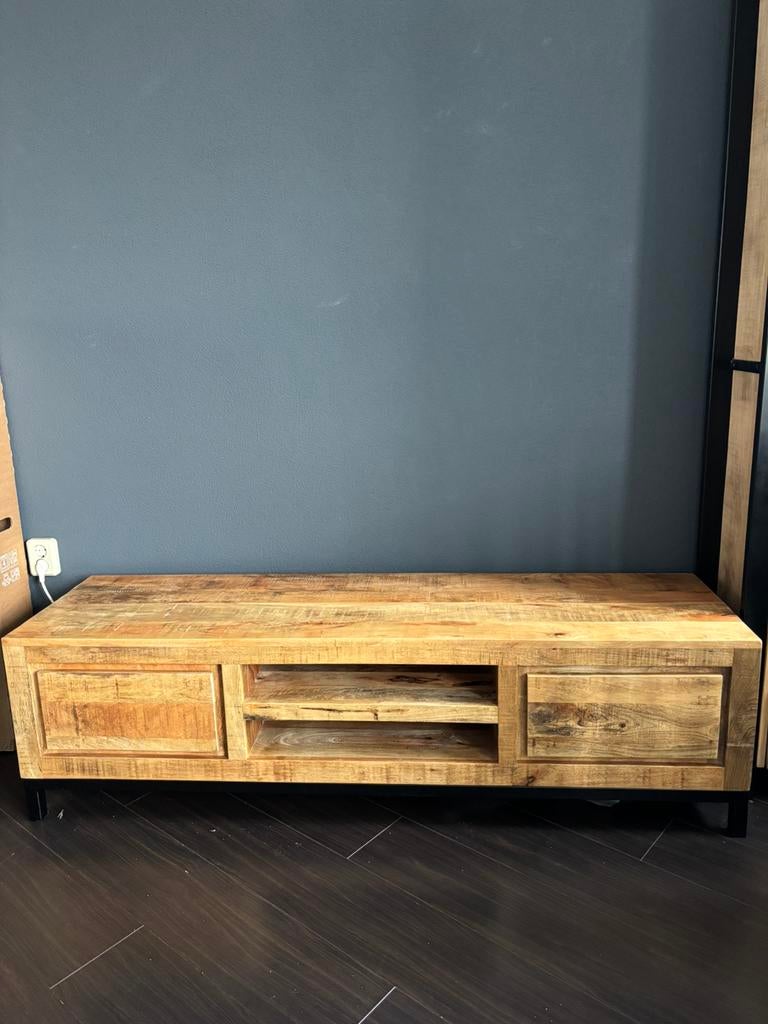 Mango houten televisiemeubel, Ophalen, Gebruikt, 150 tot 200 cm, Minder dan 100 cm