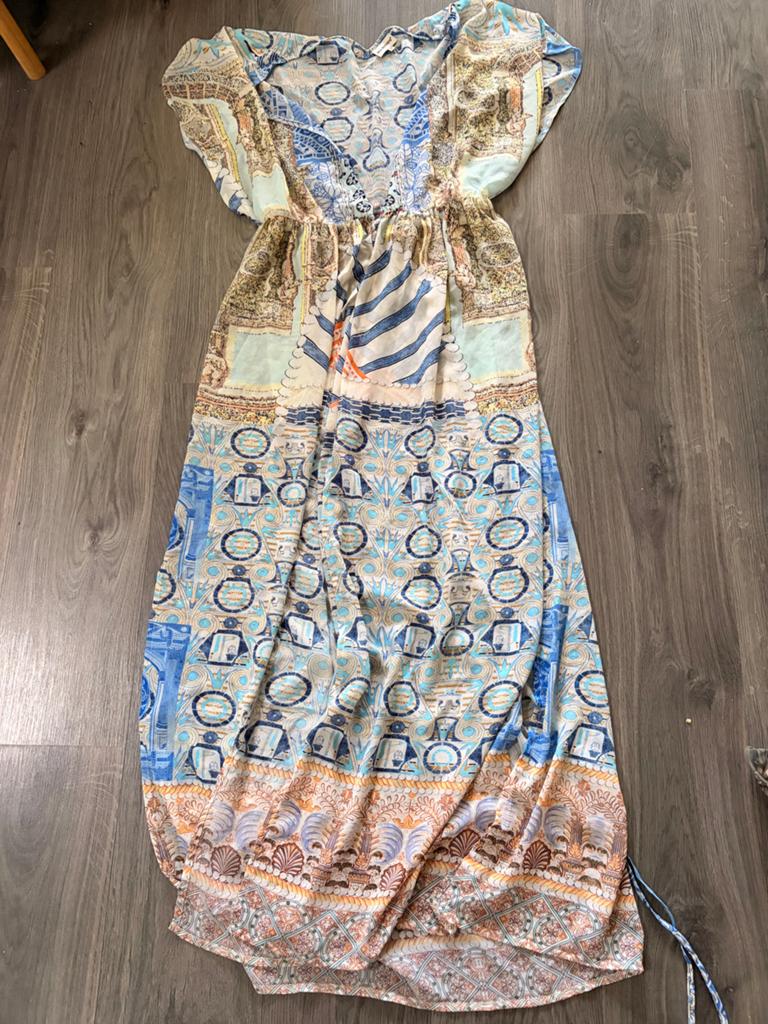 Pia Rossini One Size Maxi Jurk met Print, Maat 38/40 (M), Blauw, Ophalen of Verzenden, Gedragen