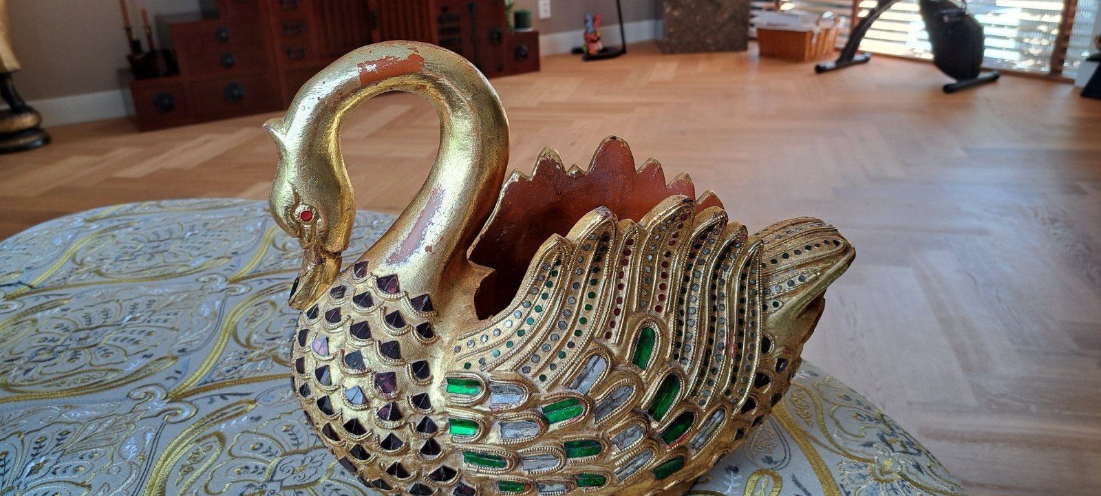 Thaise houten zwaan., Ophalen of Verzenden, Goud, Hout