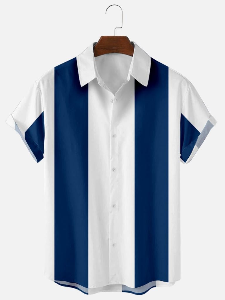 Blauw wit gestreept heren overhemd / bowling rockabilly, Kleding | Heren, Overhemden, Verzenden, Nieuw, Overige kleuren, Overige halswijdtes