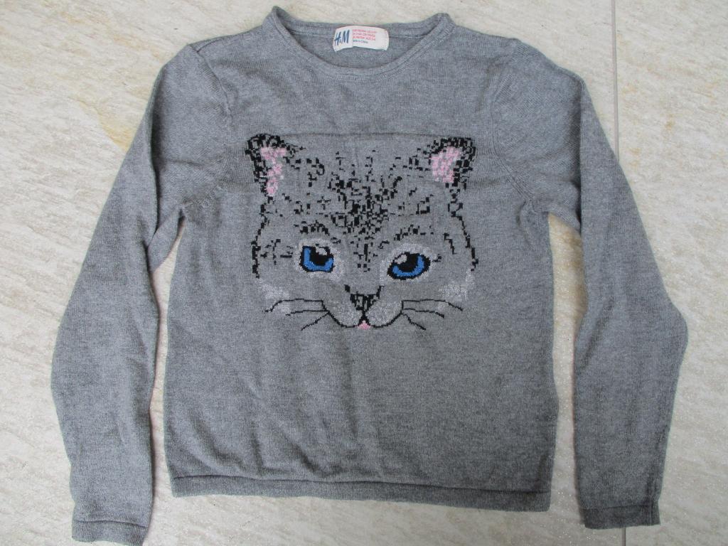 H&M trui grijs poes maat 98 truitje poesje / katje, Meisje, Trui of Vest, Ophalen of Verzenden, H&M.