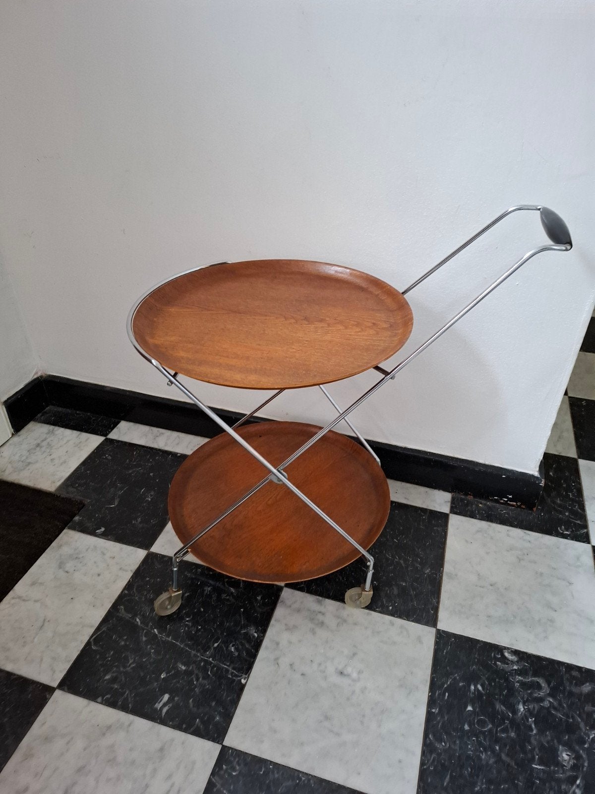 originele Scandinavische mid-century moderne serveerwagen /, Ophalen, Gebruikt, Bruin, Vintage
