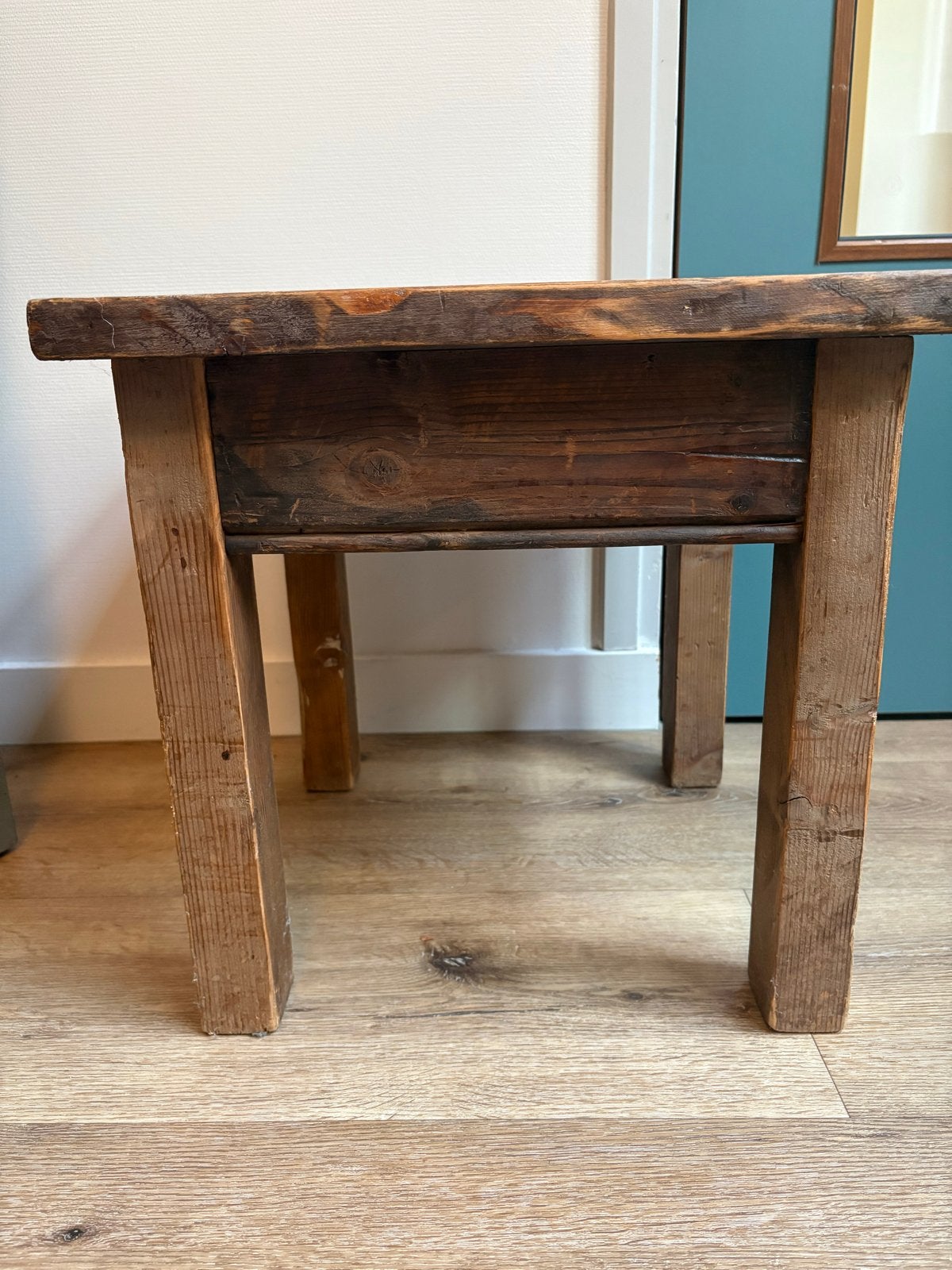 Robuust houten bijzettafel/krukje - Vintage look, Ophalen, Minder dan 45 cm, Minder dan 55 cm, Gebruikt