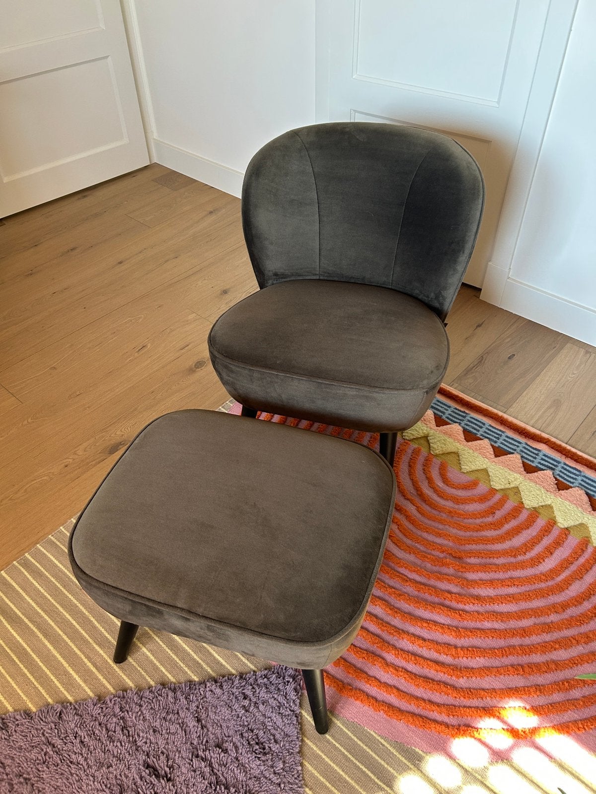 Fauteuil en hocker - type Sara - Woood - groen, Huis en Inrichting, Stoelen, Ophalen, Zo goed als nieuw, Overige kleuren, Eén