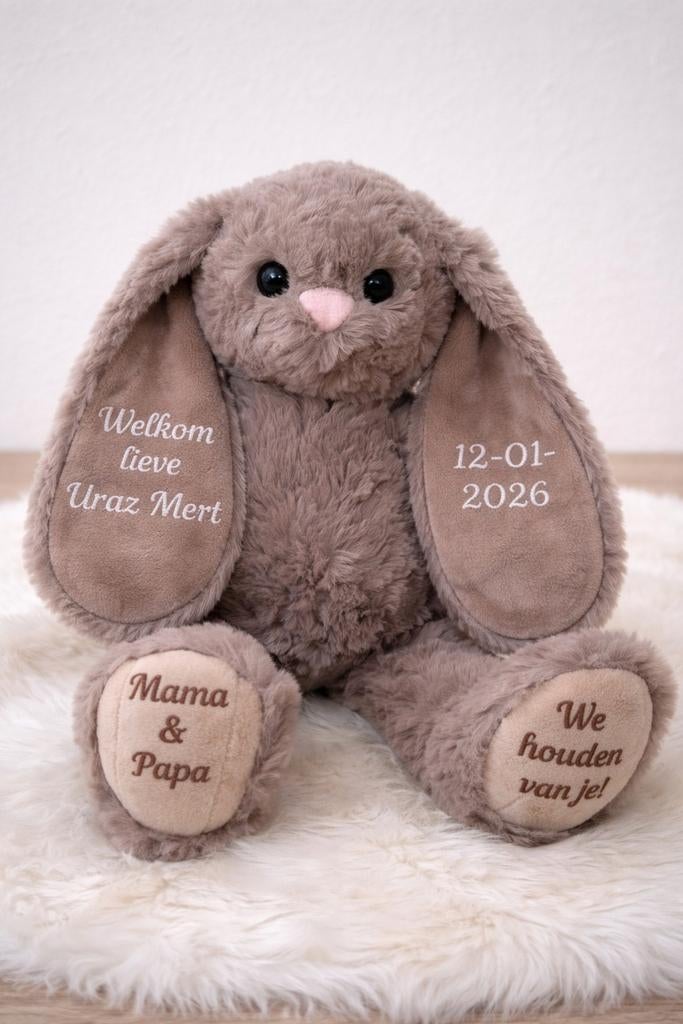 Gepersonaliseerde Konijnen Knuffel - Uniek Kraamcadeau, Ophalen of Verzenden, Nieuw, Konijn