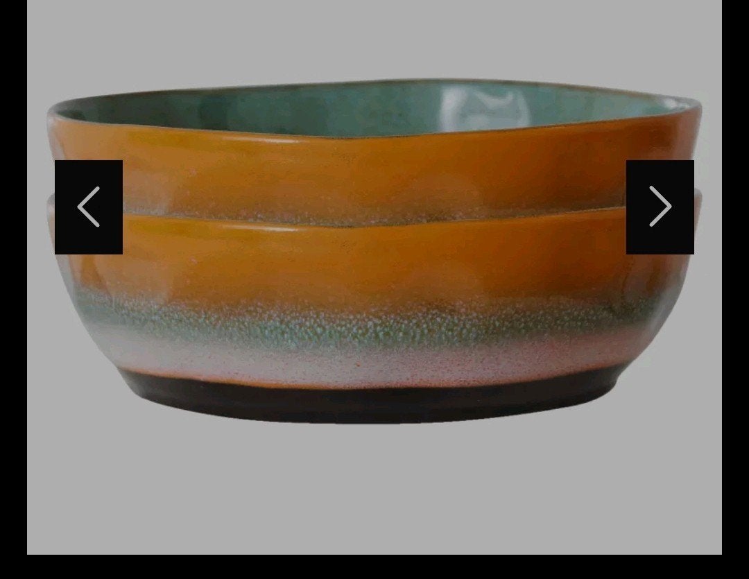 Gezocht: 70's Ceramic pastabord Ø19.5, set van 2 golden hour, Huis en Inrichting, Gebruikt, Keramiek, Vintage, Ophalen of Verzenden