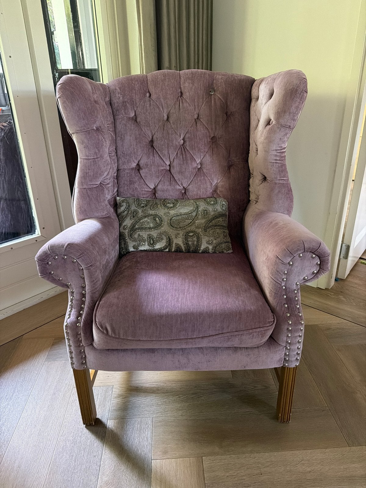 Prachtige Rivièra Maison fauteuil, lila/paars, Ophalen, Gebruikt, Stof, Minder dan 50 cm