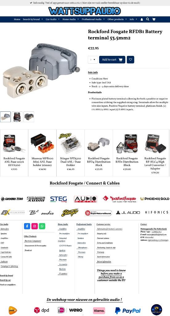 Rockford Fosgate RFDB1 Battery terminal 53.5mm2 Accu klem, Auto diversen, Audio Design, Nieuw, Am Breilingsweg 3, 76709 Kronau, Duitsland