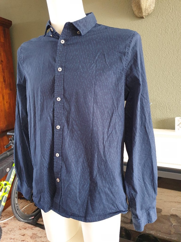 Hallinger stoere donker blauwe overhemd mt XL 43 44 blouse, Hallinger, Zo goed als nieuw, Halswijdte 43/44 (XL), Verzenden