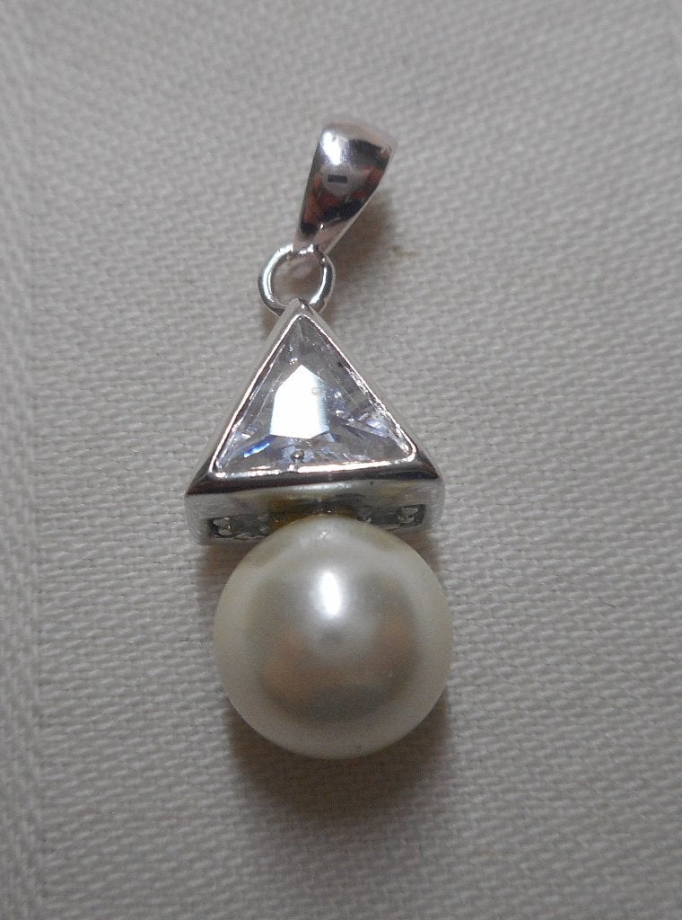 Zilveren hanger met steentjes en faux parel nr.878, Verzenden, Zo goed als nieuw, Zilver, Zilver