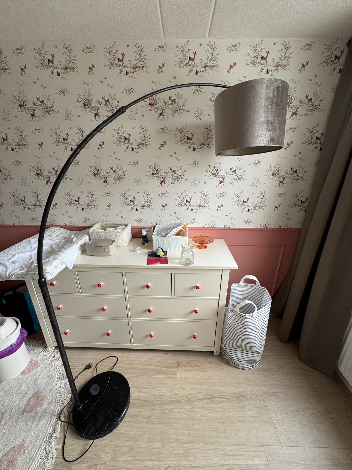 Booglamp met marmeren voet en vervangbare kap, Ophalen, Gebruikt, 200 cm of meer, E27 (groot)