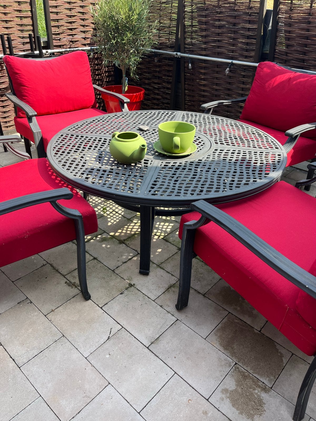 Hartman tuinset Jamie Olivier met vernieuwde kussens, Ophalen, 4 zitplaatsen, Gebruikt, Eettafel