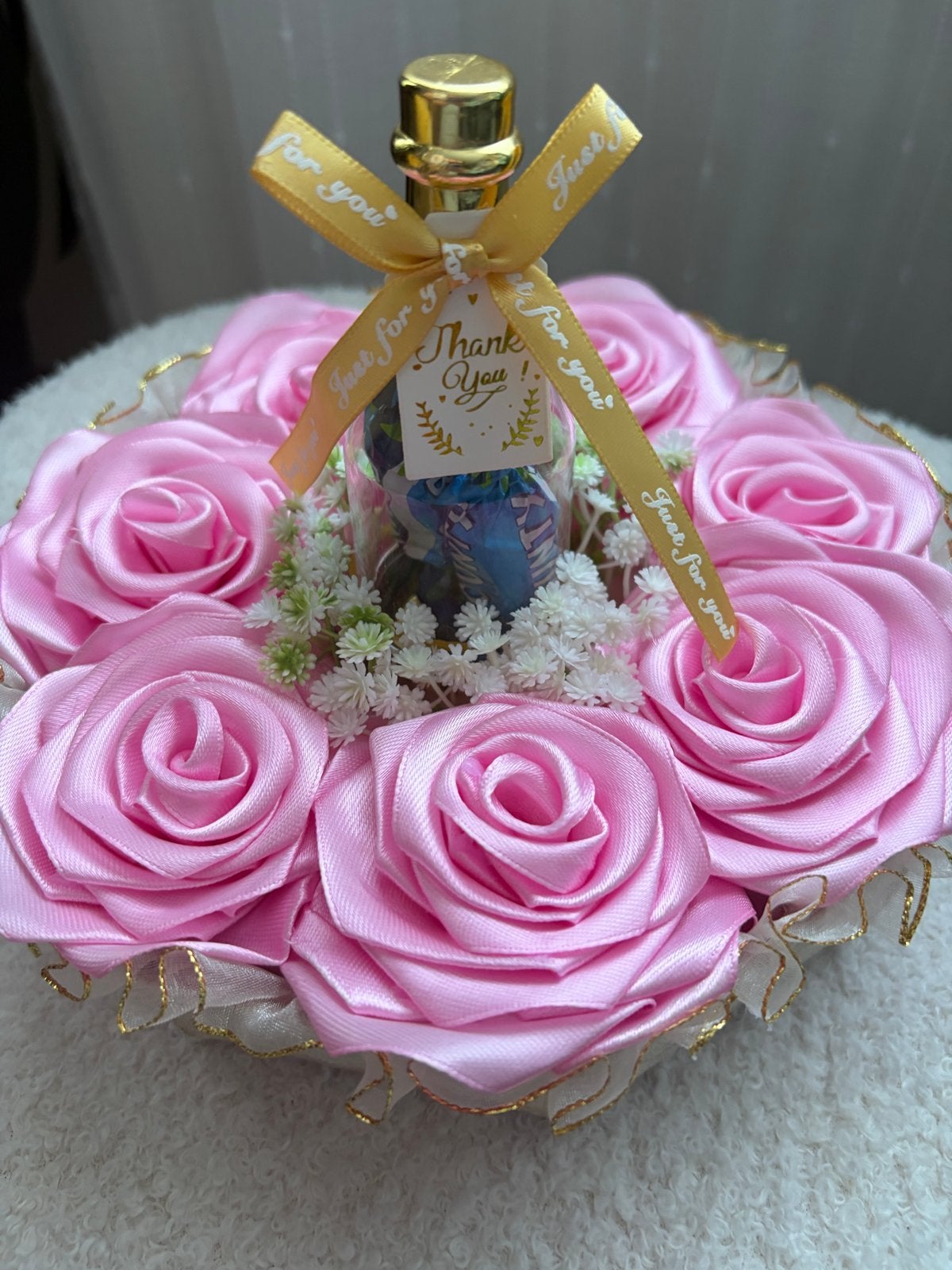 Roze rozen geschenkdoos met bedankflesje, Ophalen of Verzenden, Nieuw, Feestartikel, Geboorte of Huwelijk