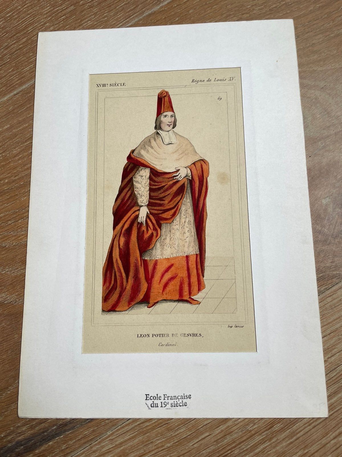 Antieke gravure 19e eeuw koning Louis XV Leon Potier, Ophalen of Verzenden