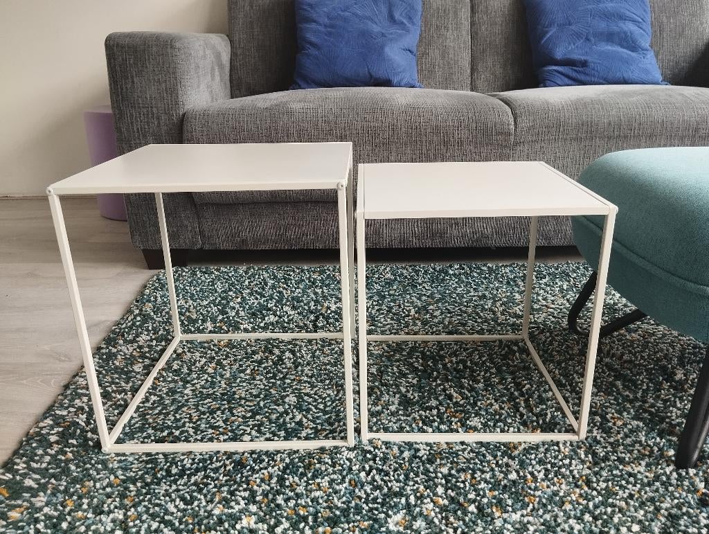 Set van 2 metalen bijzettafeltjes creme wit beige, Huis en Inrichting, Tafels | Bijzettafels, Ophalen, Minder dan 45 cm, Minder dan 55 cm