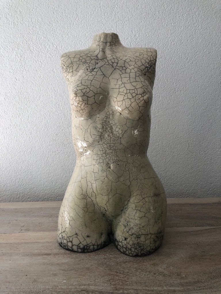 Torso Raku - Uniek kunstwerk van Franziska M. Köllner, Ophalen, 20 - 50 cm, Beeld, Wit