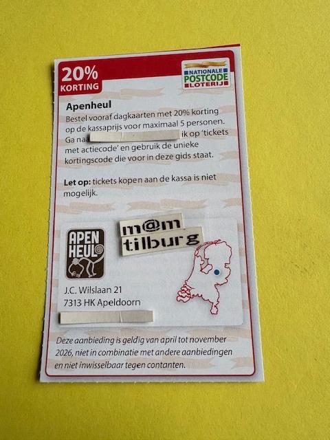 Apenheul 20% korting voor max. 5 personen., Drie personen of meer, Ticket of Toegangskaart