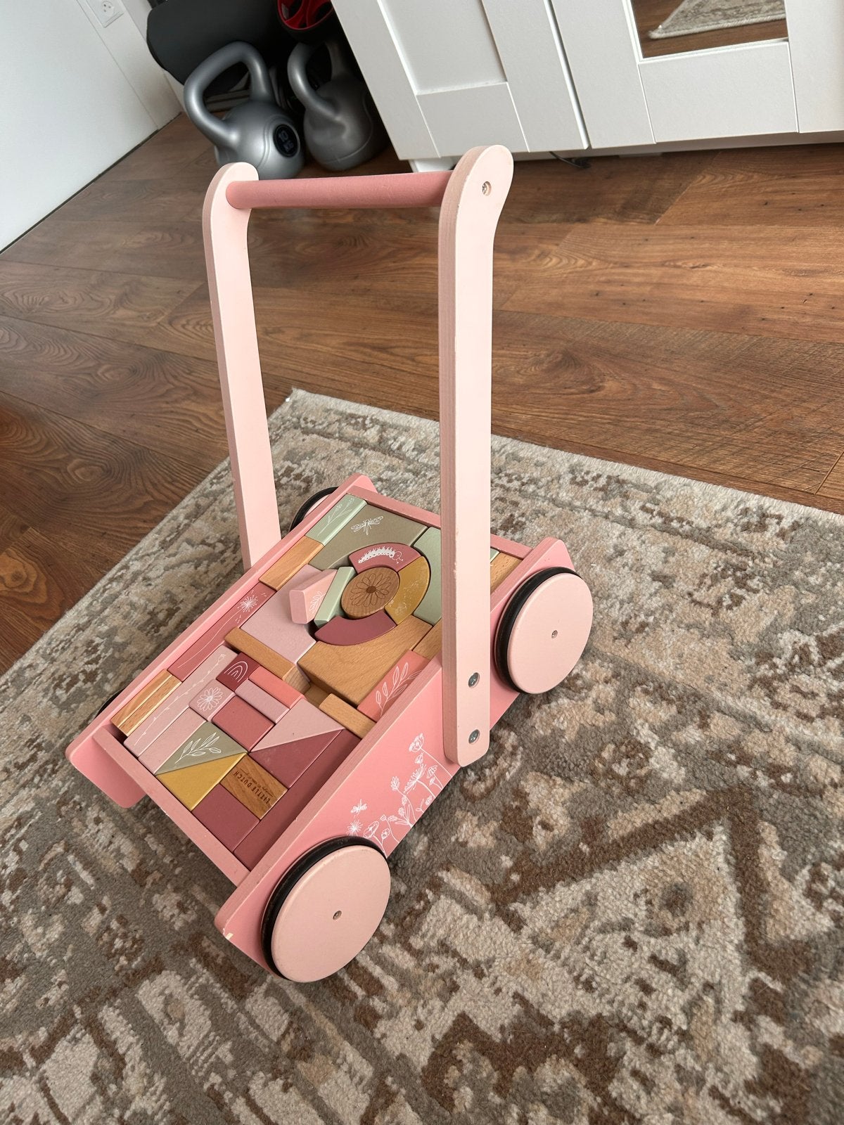 Litle Dutch Houten loopwagen met blokken - Roze, Ophalen, Zo goed als nieuw, Overige typen, Met wieltjes