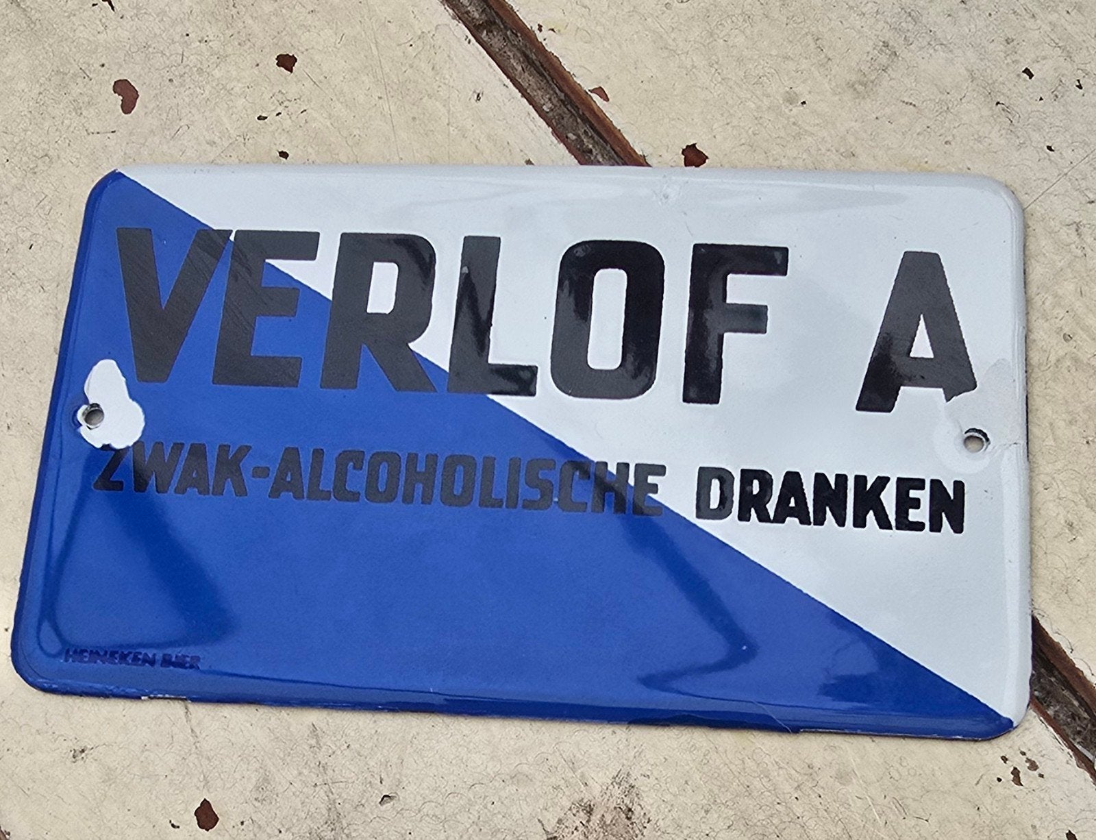 Vintage Emaille Bord 'Verlof A Zwak-Alcoholische Dranken', Ophalen of Verzenden