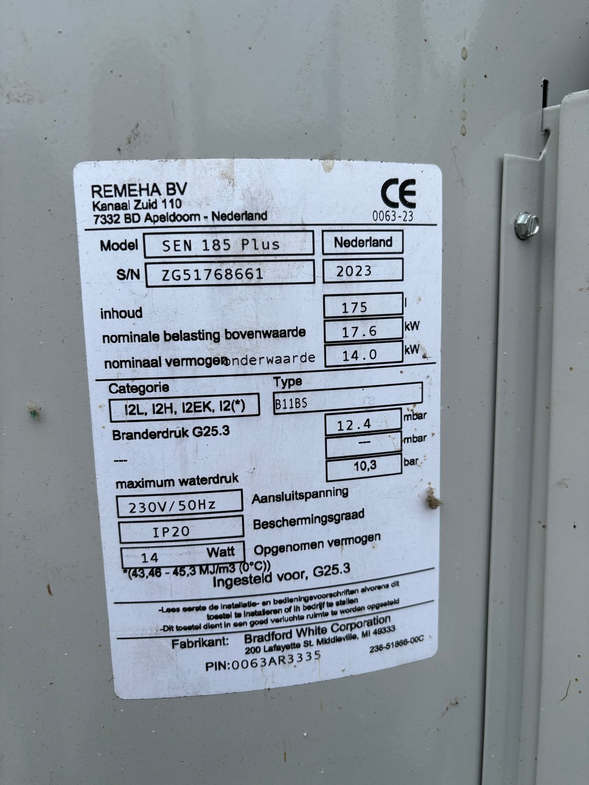 Remeha SEN 185 Plus gasboiler - 2023 model, Ophalen, Zo goed als nieuw, 800 watt of meer, Cv-ketel of Combi-ketel