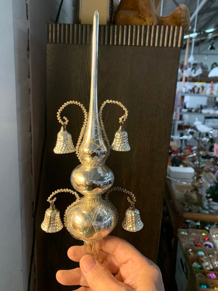 Piek mooie oude echte tinsel vier bellen piek kerstbal, Ophalen of Verzenden