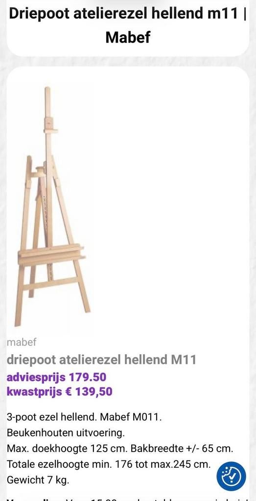 Mabef Driepoot Atelierezel Hellend M11, Hobby en Vrije tijd, Schilderen, Ophalen, Gebruikt, Ezel