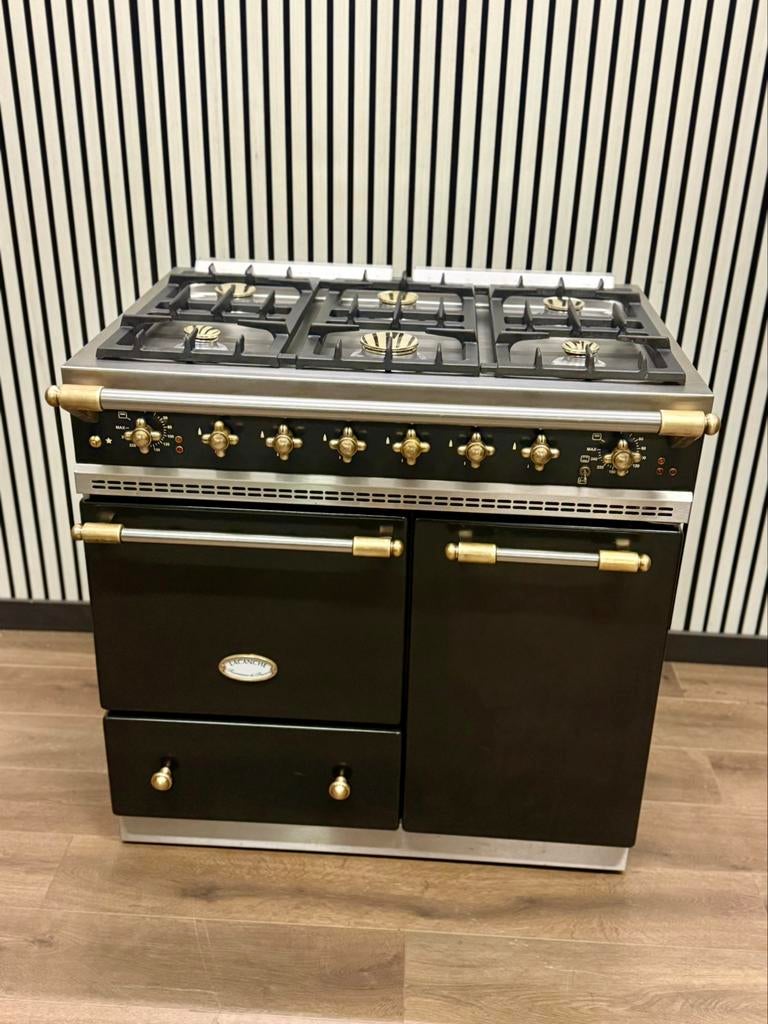 Luxe Lacanche Fornuis 6 pits Zwart/Messing 90 cm, Fornello Esperta, Ophalen of Verzenden, Zo goed als nieuw, Energieklasse A of zuiniger