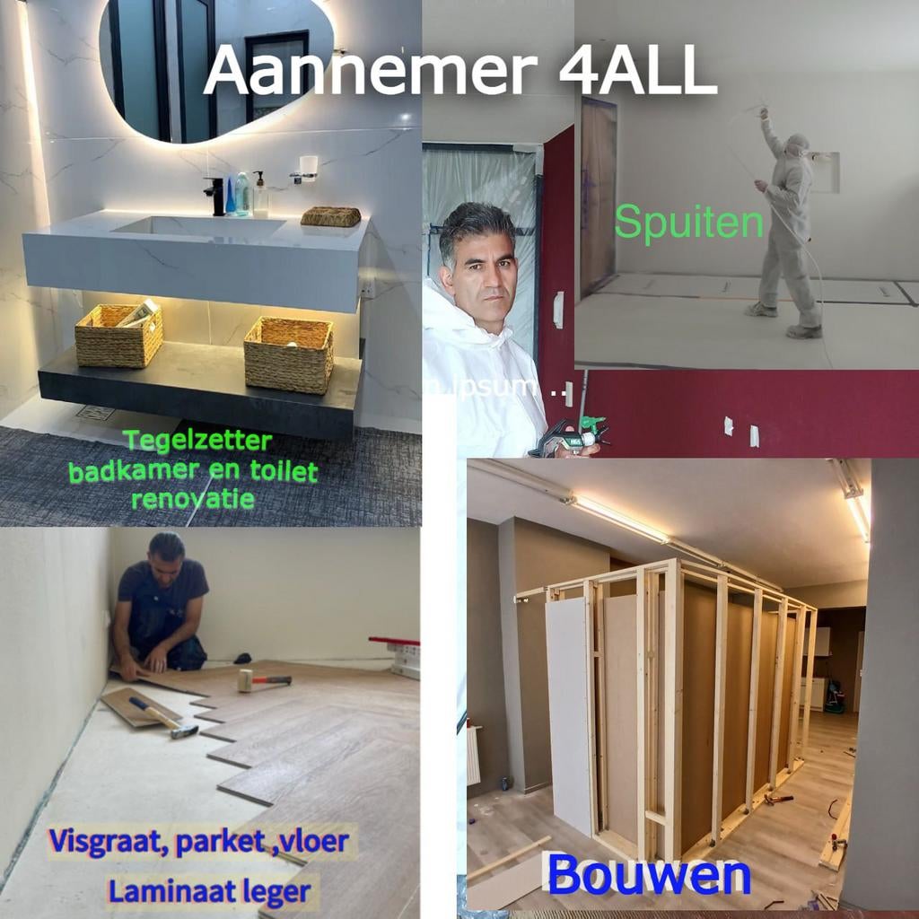 Spuitwerk tegelzetter badkamer renovatie vloerleger bouwwerk